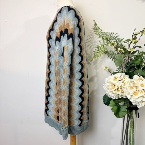 Show Me Your Mumu Retro Wave Oversized Knit Sweater Blue Tan Black | Medium - Picture 7 of 13